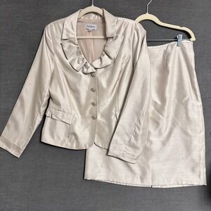 Nicolette Skirt Suit 12 Champagne‎ Ruffle Cream Shimmer Formal Mother Wedding